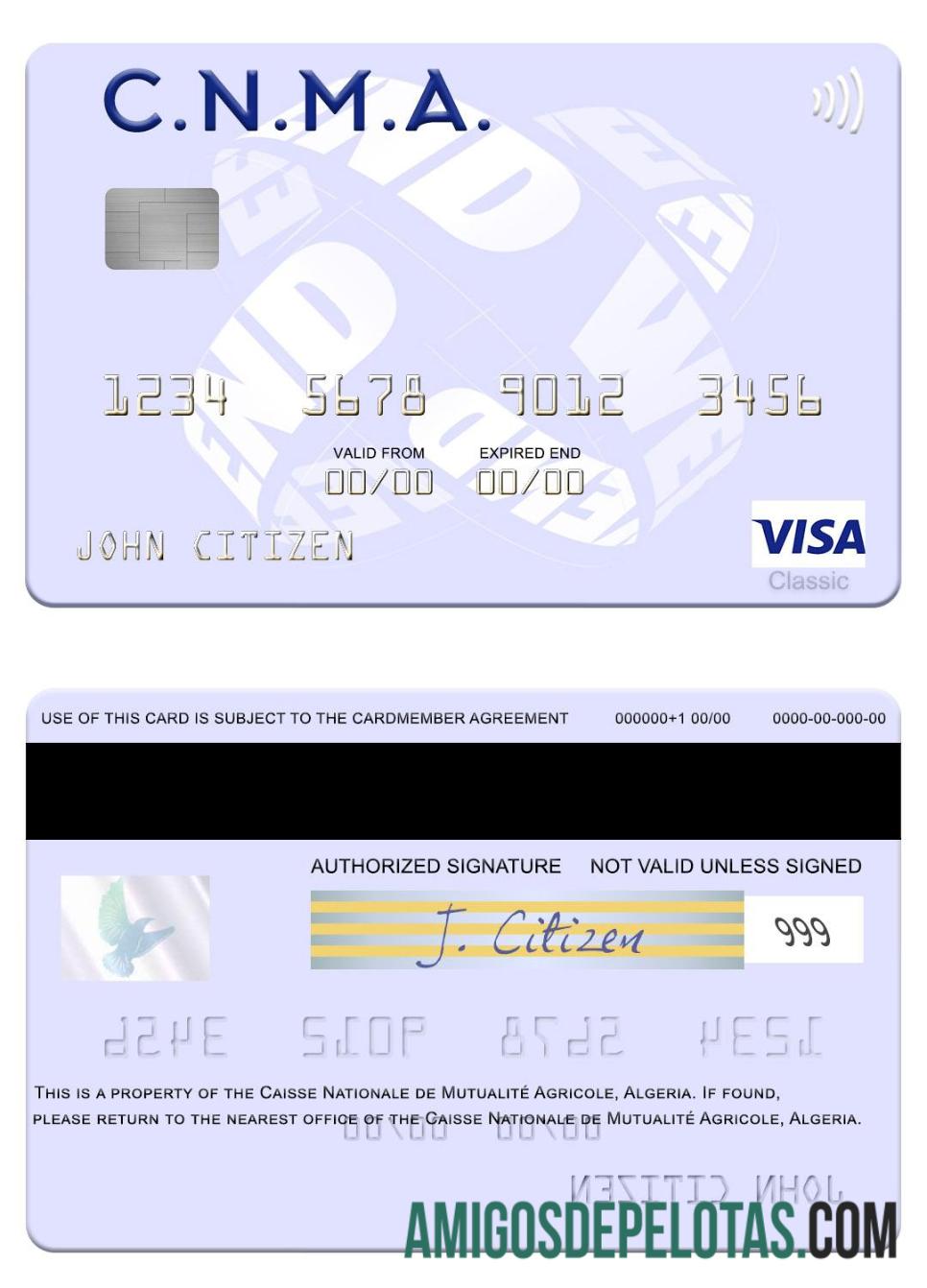 Cartão Visa Argélia Caisse Nationale De Mutualité Agricole baixar para verificação